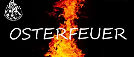 Plakat für Osterfeuer-Veranstaltung am 4. April 2026, Beginn um 18:30 Uhr. Ort ist hinter dem Beachvolleyballplatz St. Magdalena. Feuerlöschung um 20:00 Uhr. Essen und Getränke sind vorhanden.