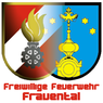 The emblem of Frauental Volunteer Fire Brigade, featuring a flame torch, a gear, and a crown with stars on a blue and red background.