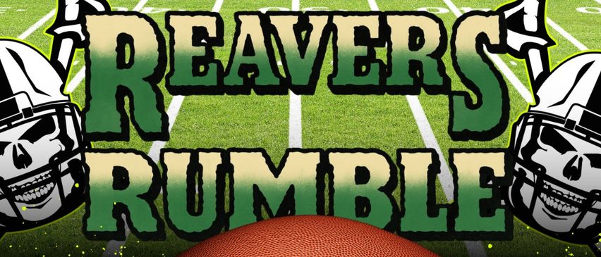 Plakat für 'Rivers Rumble' am 30. August 2025 auf dem St. Nikolai O.D.R. Fußballplatz. Mit einem Football, Helmgrafiken und Herausforderungen wie Neunmeterschießen, Feldtor-Challenge und Football-Pong.