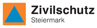 The logo for Zivilschutz Steiermark features a blue triangle on an orange background with the text 'Zivilschutz Steiermark' in black.