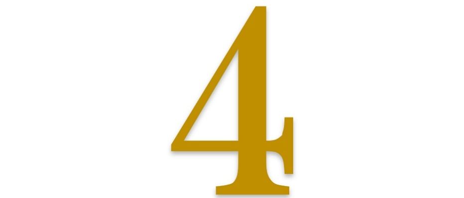 Das Bild zeigt die Zahl vier in einer fettgedruckten, gelben Schrift auf weißem Hintergrund.