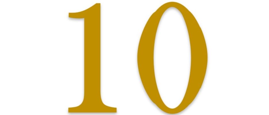Das Bild zeigt die Nummer 10 in goldener Farbe auf weißem Hintergrund.