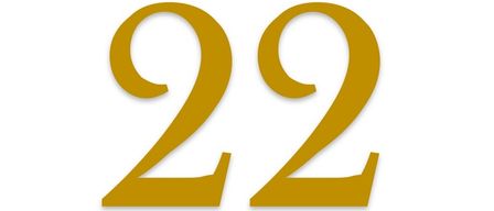 Das Bild zeigt die Zahl 22 in goldener Schrift. Sie ist auf einem weißen Hintergrund zentriert.