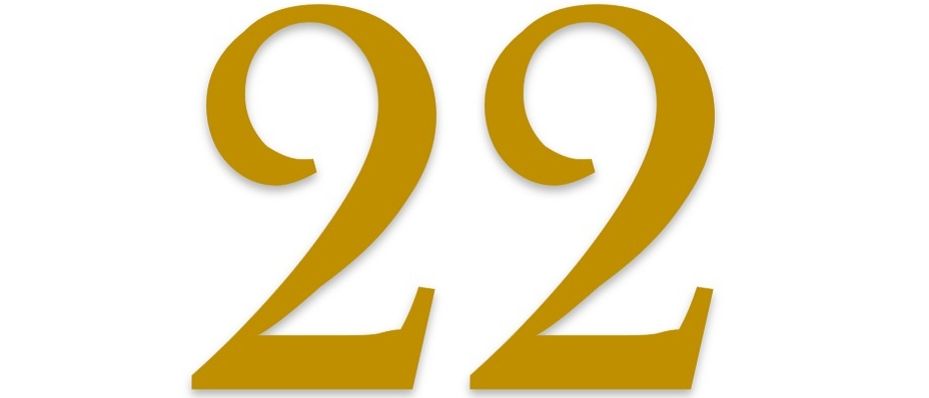 Das Bild zeigt die Zahl 22 in goldener Schrift. Sie ist auf einem weißen Hintergrund zentriert.