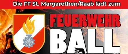 Ein Plakat für den FF St. Margarethen/R Ball zeigt eine Silhouette von zwei Tänzern und Flammen. Es kündigt die Veranstaltung am Samstag, 24. Januar 2026, mit Eintritt um 19:00 Uhr und Musik von Austria Live an.