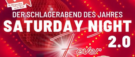 Werbeplakat für die Saturday Night Fever 2.0 Veranstaltung. Zeigt eine blonde Frau in einem roten Kleid. Beginnt um 20:00 Uhr am 31. Januar 2026.