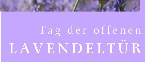 Plakat für den Tag der offenen Lavendeltür. Es zeigt einen Lavendelblumenfeld und einen Schmetterling. Das Datum ist der 28. Juni 2026.
