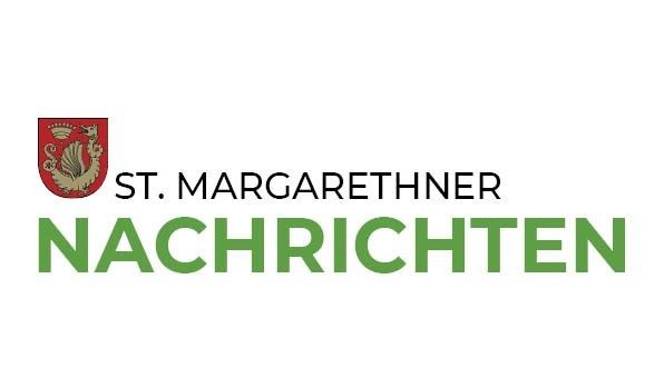 Das Logo von St. Margarethen Nachrichten mit einem roten Emblem und Text in Grün.