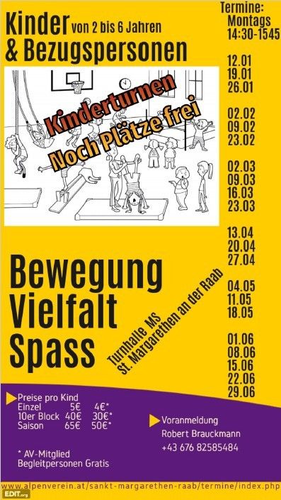 Plakat für kostenlose Kinderaktivitäten an bestimmten Terminen an einem Ort. Beinhaltet verschiedene Aktivitäten für Kinder mit Datum und Uhrzeit. Kontaktinformationen und Preisangaben für Aktivitäten sind ebenfalls enthalten.