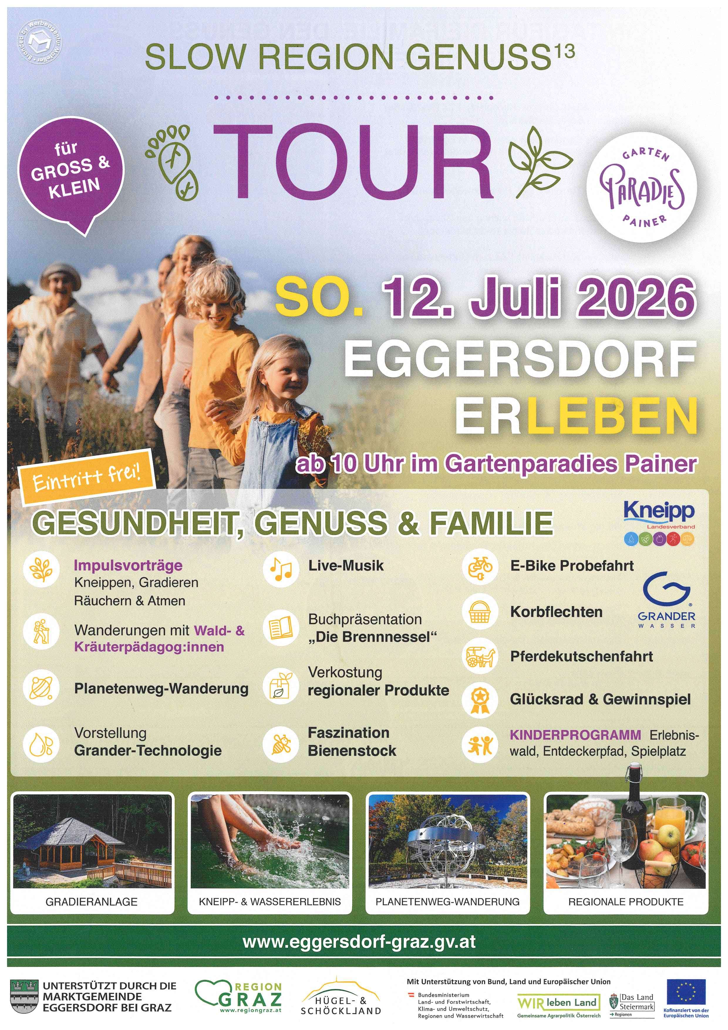 Slow Region Genusstour Eggersdorf am 12. Juli 2026 im Gartenparadies Painer