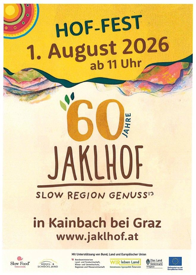 Hof-Fest Jägersrohr 1. August 2026 in Kainbach bei Graz, 60 Jahre Jaklhof
