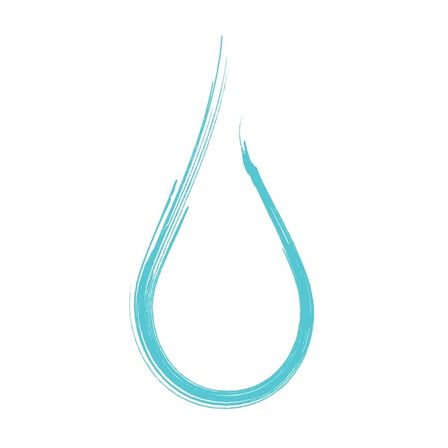 Eine stilisierte Illustration eines Wassertropfens mit blauer Umrandung vor weißem Hintergrund.