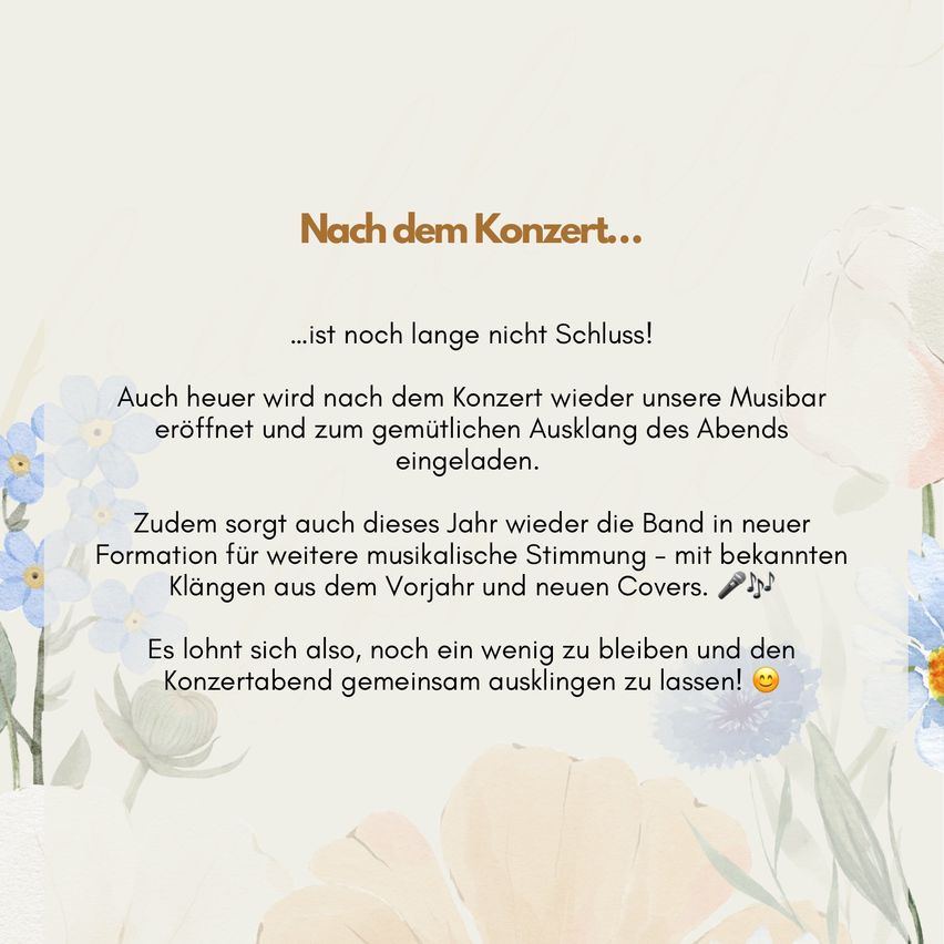 After the concert......it is still not the end! Again today, our music bar will open after the concert for a cozy evening. The band will also perform in a new formation with familiar tunes from last year and new covers.