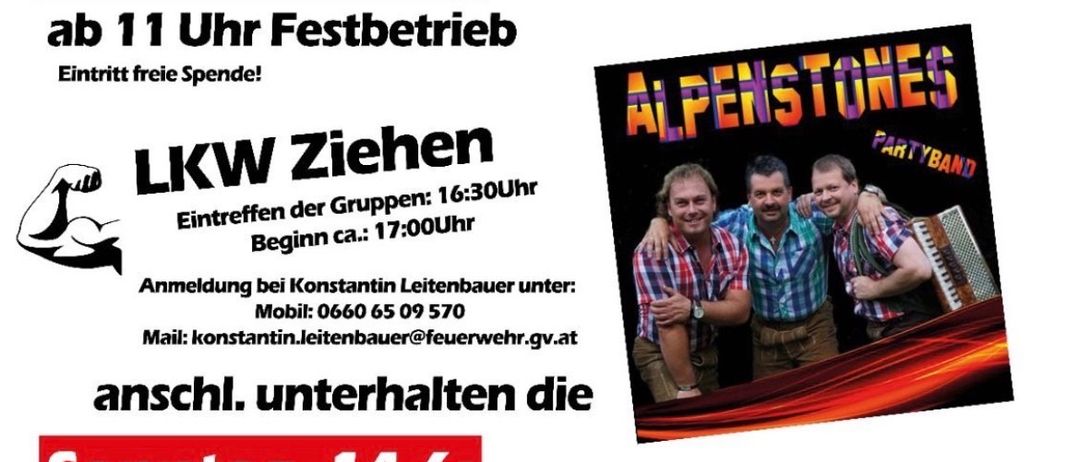 Plakat für das 140-jährige Jubiläum der FF Weissenbach, 13.-14. Juni 2026. Samstag: 13. ab 11 Uhr, offener Festbetrieb mit freiem Eintritt. Sonntag: 14. ab 10 Uhr, große Feier mit Ehrungen. Kontakt: Konstantin Leibenbauer.