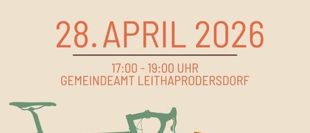Leithaprodesdorf community event on April 28, 2026, from 17:00 to 19:00, analyzing current mobility habits, making demands visible, and developing ideas for better bike traffic. Free bike check from 16:00.