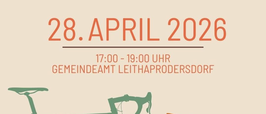 Leithaprodesdorf community event on April 28, 2026, from 17:00 to 19:00, analyzing current mobility habits, making demands visible, and developing ideas for better bike traffic. Free bike check from 16:00.