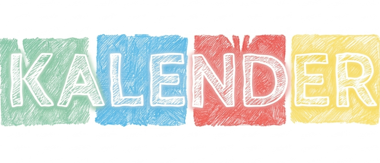 Eine Zeichnung des Wortes 'Lend' wird angezeigt. Das Wort besteht aus drei verschiedenen Farben: Blau, Rot und Gelb. Der Buchstabe 'L' ist blau, 'E' rot und 'ND' gelb. Die Buchstaben sind handgezeichnet.