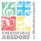 Das Bild zeigt das Logo der Volksschule Absdorf mit vier farbigen Skizzen: einem Musiknotenzeichen, der Union Jack, einem Gesicht und einem Buch. Das Logo enthält den Text 'VOLKSSCHULE ABSDORF' und 'mit Musikschwerpunktpunkt' in der oberen rechten Ecke.
