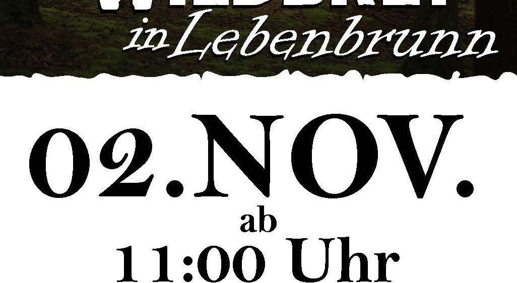 Werbeplakat für Wildbret in Lebenbrunn Veranstaltung am 2. November um 11:00 Uhr im Feuerwehrhaus.