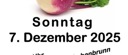 Eine Rote Rübe mit grünen Blättern ist abgebildet. Darunter steht in fetter schwarzer Schrift 'Sonntag 7. Dezember 2025'. Rechts unten befindet sich ein QR-Code.