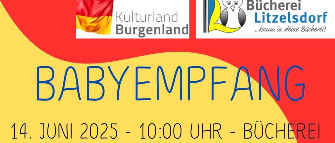 Das Bild zeigt eine deutsche Flagge, den Text 'Kulturland Burgenland' und ein Eulenlogo mit dem Buchstaben 'B'. Darunter werden die Worte 'BYEMPFA' mit einem Datum von 2025 und einer Zeit von 10:00 angezeigt.