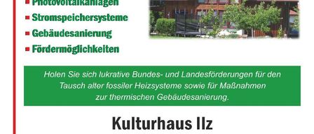 Ein Plakat bewirbt einen Infoabend über erneuerbare Energiesysteme, einschließlich Biomasseheizung, Wärmepumpen, Solarthermie, Photovoltaik und Speichersysteme. Veranstaltet von Regionalenergie Steiermark, mit Unterstützung der Modellregion Furstenfeld und Ökoenergie. Datum: 9. Februar 2026, 18:30 Uhr.