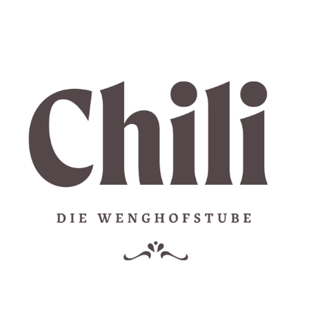 The logo for Chili, a restaurant named Die Wenghofstube, features a stylized 'Chili' in bold black font with a decorative flourish below.
