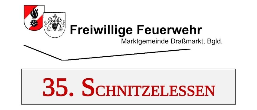 Ankündigung für das 35. Schnitzelessen am 4. Oktober 2025 um 18:00 Uhr und 5. Oktober 2025 um 11:00 Uhr. Es gibt Schweine- und Wienerschnitzel, gebratenes Gemüse und Musik.