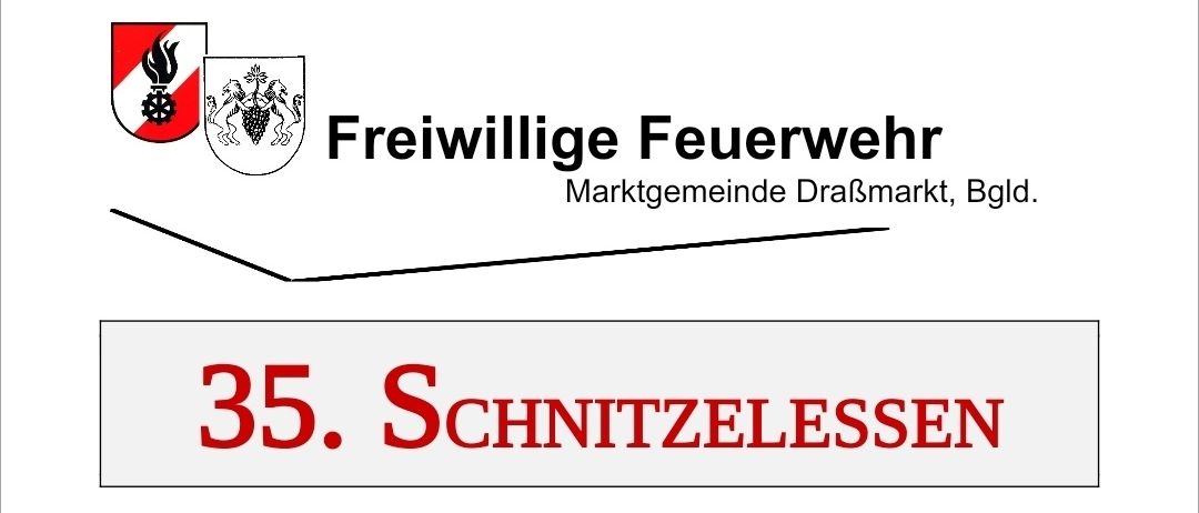 Ankündigung für das 35. Schnitzelessen am 4. Oktober 2025 um 18:00 Uhr und 5. Oktober 2025 um 11:00 Uhr. Es gibt Schweine- und Wienerschnitzel, gebratenes Gemüse und Musik.