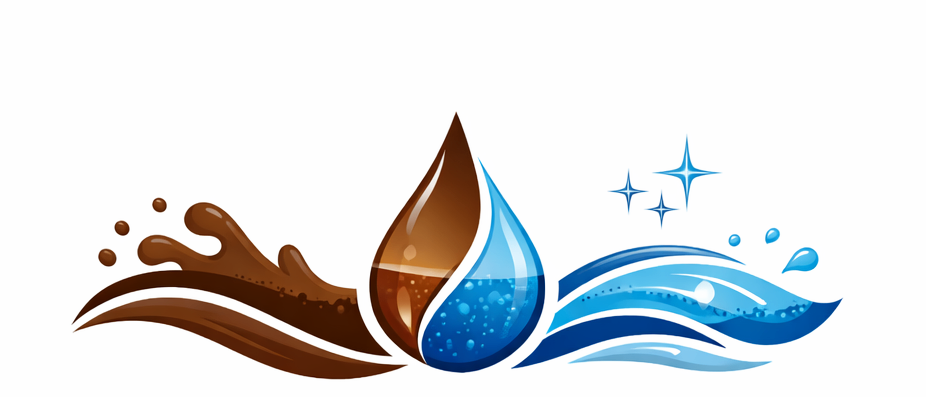 Das Logo des Abwasserverbandes Raum Kirchbach zeigt einen Wassertropfen, eine Wasserwelle und Sterne. Das Design ist in blauen und braunen Farben gehalten.