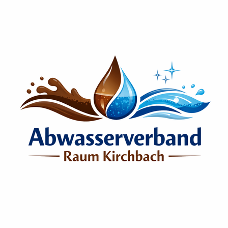 Das Logo des Abwasserverbands Raum Kirchbach zeigt einen blauen Wassertropfen, eine blaue Welle und Sterne.