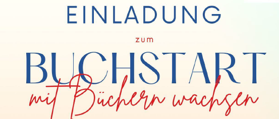 Einladung zum Buchstart mit wachsenden Büchern. Samstag, 8. November 2025 - 10 Uhr in der Stadtbücherei St. Andrä. Eine Aktion für Kinder von 2-6 Jahren. Illustration von Helge Buntsch.