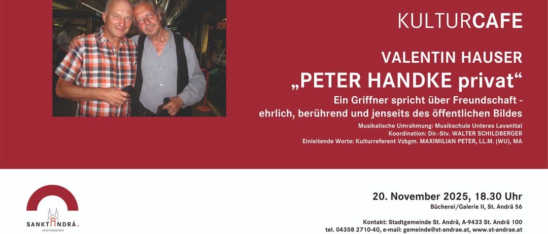 Ein Mann mit Brille und Umhängetasche steht in einer U-Bahn-Station. Der Text lautet 'Peter Han' und 'Ein Griffner ehrlich'. Es scheint eine Werbung mit rotem Hintergrund zu sein.