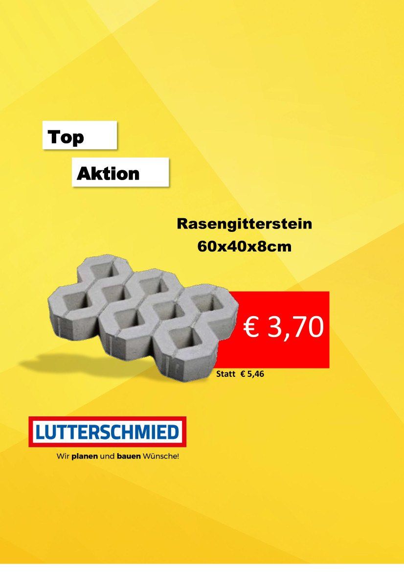 Top Aktion. Wabenpflastersteine, Größe 60x40x8cm. Preis 3,70 Euro. Lutterschmied. Wir planen und bauen Wünsche.