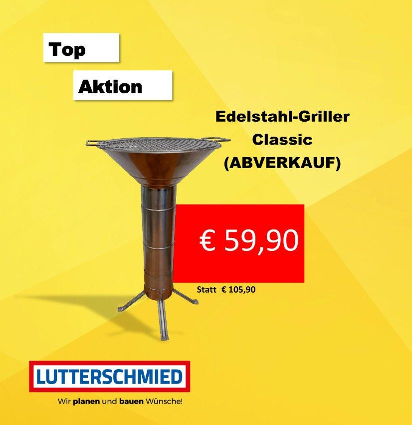 A stainless steel grill is being promoted as a top deal with a sale price of 59.90 euros, down from 105.90 euros. It is a classic model.