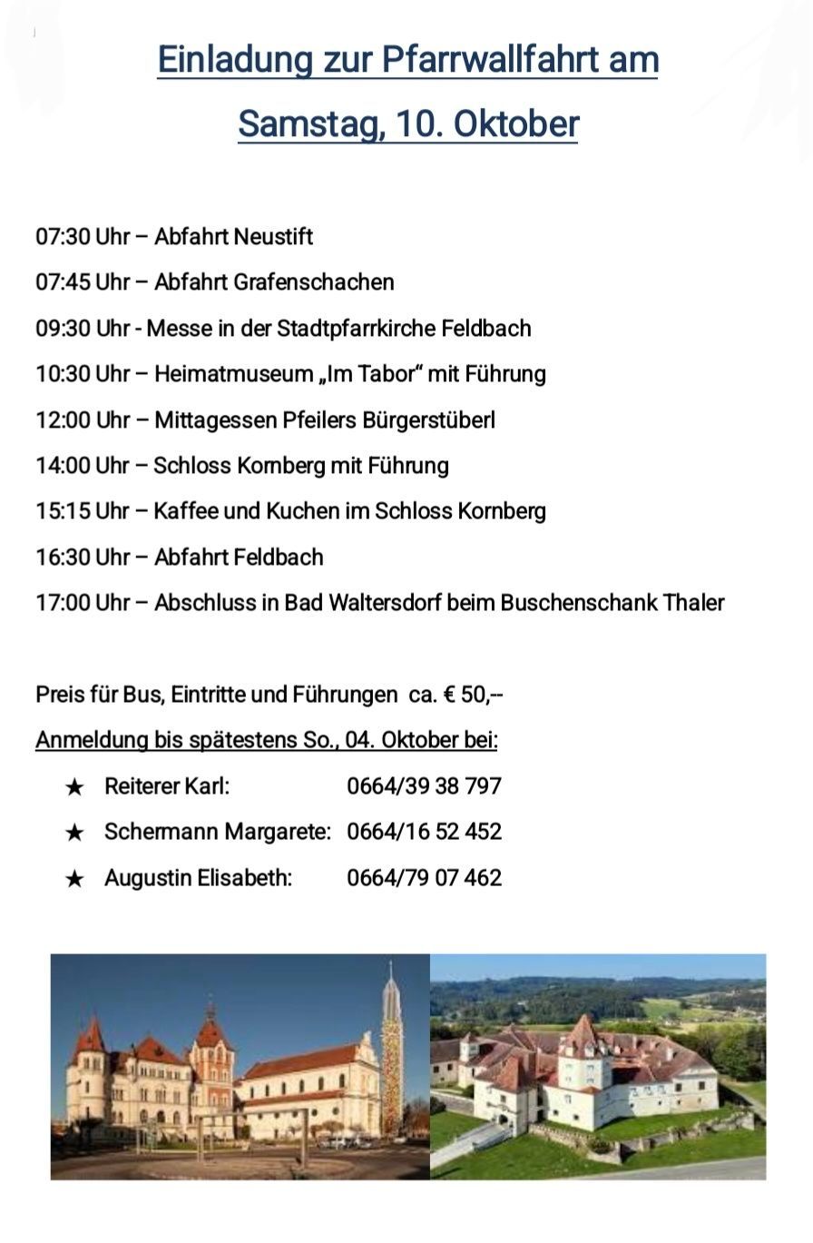 Ein Zeitplan mit deutschen Veranstaltungen, einschließlich Abfahrtzeiten und Orten, mit einem malerischen Bild einer Stadt.