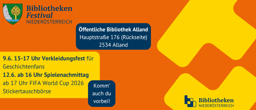 Plakat für das österreichische Bibliothekenfestival. Veranstaltungsdetails und Standortinformationen.
