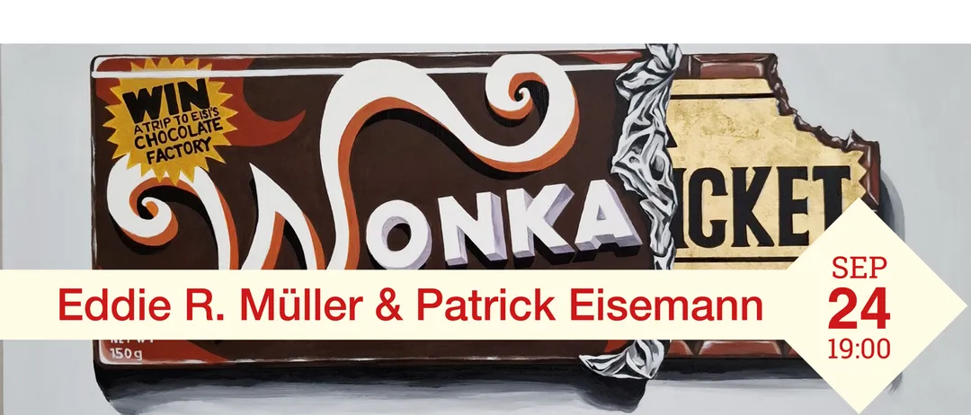 Eine abstrakte Malerei mit dem Wort 'ONKA' in fetten weißen Buchstaben, begleitet von einem gelben Stern und einem zerrissenen Papierrand. Das Gemälde ist von Müller & Patrick Eisemann signiert.