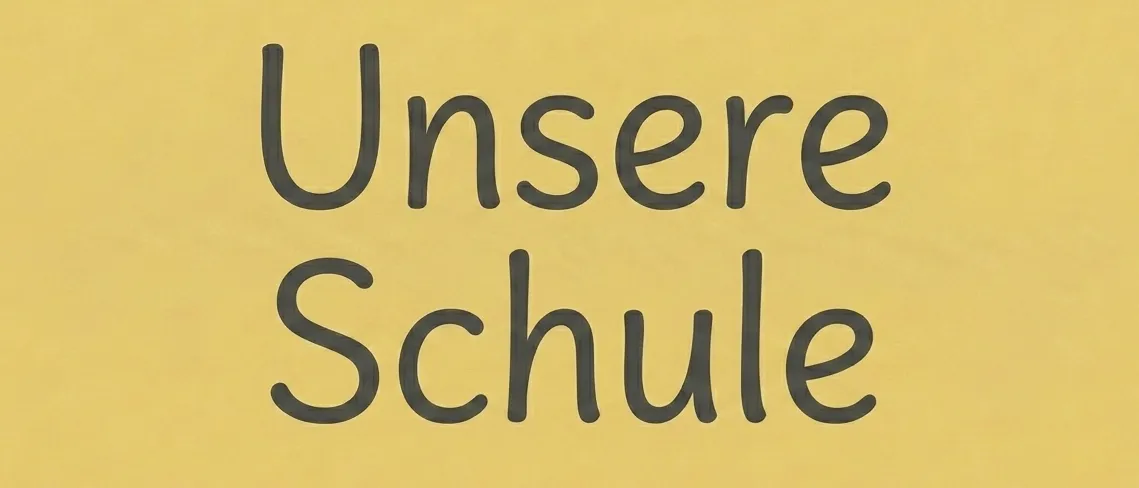 Ein gelber Hintergrund mit schwarzem Text, der 'Unsere Schule' lautet. Die Schriftart ist fett und serifenlos, zentriert auf der Seite.