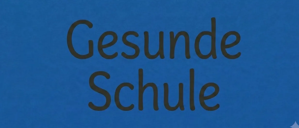 Blauer Hintergrund mit weißem Text, der 'Gesunde Schule' lautet. Der Text ist in einer fetten, serifenlosen Schrift.