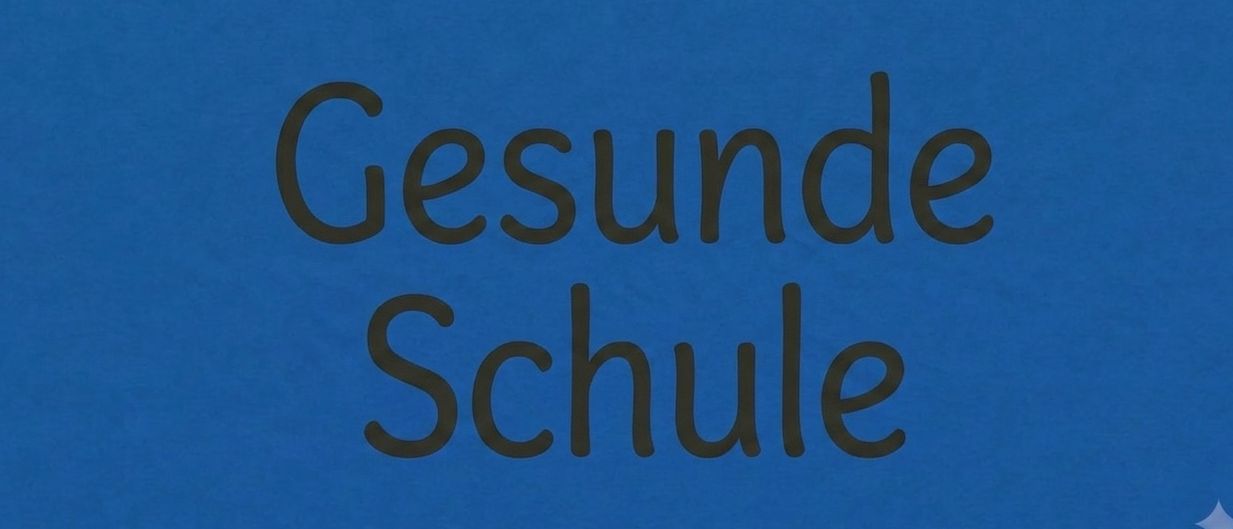Blauer Hintergrund mit weißem Text, der 'Gesunde Schule' lautet. Der Text ist in einer fetten, serifenlosen Schrift.