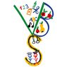 Illustration eines stilisierten Buchstaben S mit verschiedenen pädagogischen Symbolen und Objekten wie Zahlen, Buchstaben, Scheren, Blumen, Musiknoten und Früchten.