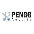 Das Logo für PENGG Austria, mit einem stilisierten Buchstaben 'P', einem Musiknotensymbol und einem nach rechts weisenden Pfeil, auf weißem Hintergrund.