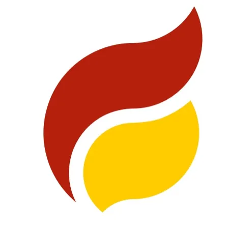 Ein Logo mit einem roten Blatt auf der linken Seite und einem gelben Blatt auf der rechten Seite, beide mit einem weißen Umriss.
