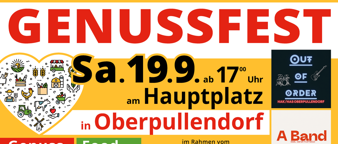 Werbeanzeige für einen Food-Truck-Event am Samstag, 19. um 17:00 am Hauptplatz in Oberpullendorf.