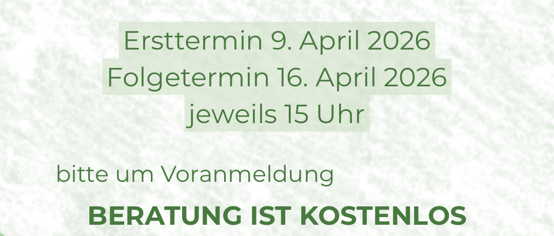 Plakat für Diabetes-Schulung mit Terminen 9. und 16. April 2026, jeweils um 15 Uhr. Die Schulung ist kostenlos und dauert ca. 2,5 Stunden. Anmeldung erforderlich.