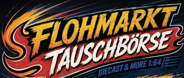 Plakat für eine Autoshow-Veranstaltung mit einem goldenen Datsun 510 und einem blauen Honda EG. Die Veranstaltung trägt den Titel 'Flohmarkt Tauschborse' mit Angaben zu Datum, Uhrzeit und Ort.