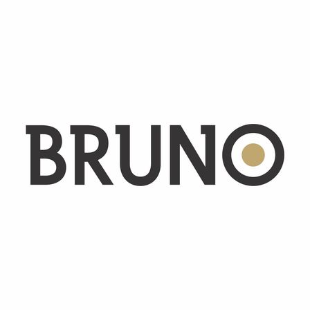 Das Bild zeigt das Bruno-Logo. Es besteht aus dem Wort Bruno in fettem schwarzen Schriftzug mit einem goldenen Kreis rechts neben dem Text.