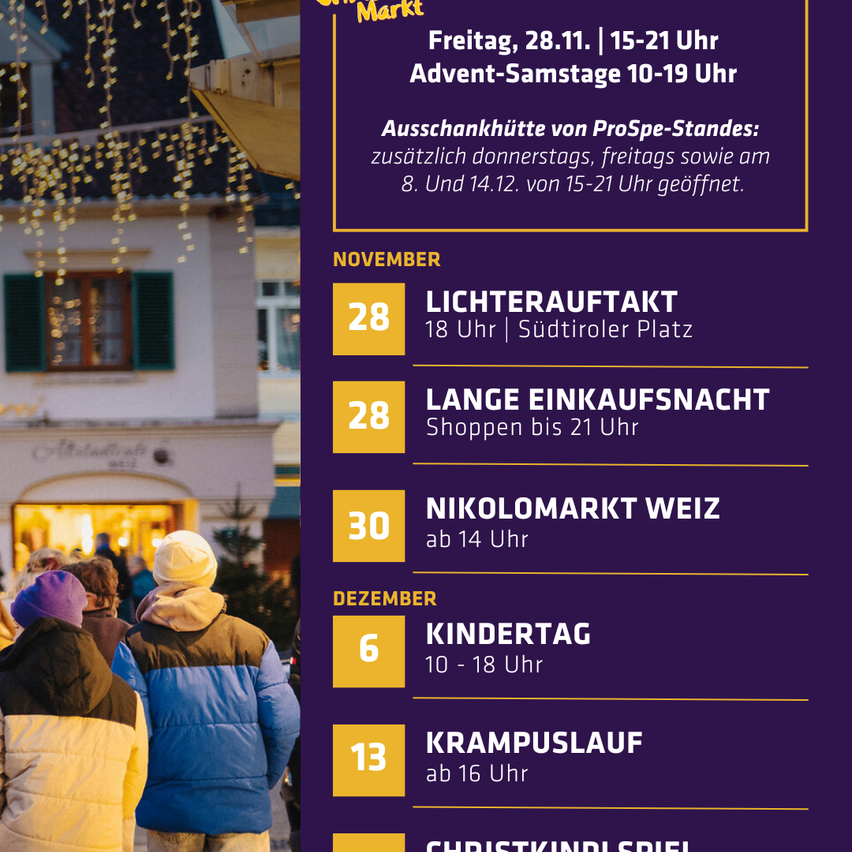Ein Bild eines Flyers zeigt einen Kalender für November und Dezember. Der Kalender listet verschiedene Veranstaltungen mit Daten und Zeiten auf.