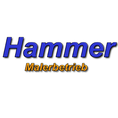 Hammer Logo in blauem Text über orangefarbenem Text, der 'Malerbetrieb' lautet.